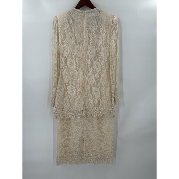 VINTAGE BRILLIANTE by J.A. Silk Beaded  Dress EMBELLISHED PEARL SEQUIN SZ SMALL - Picture 8 of 11